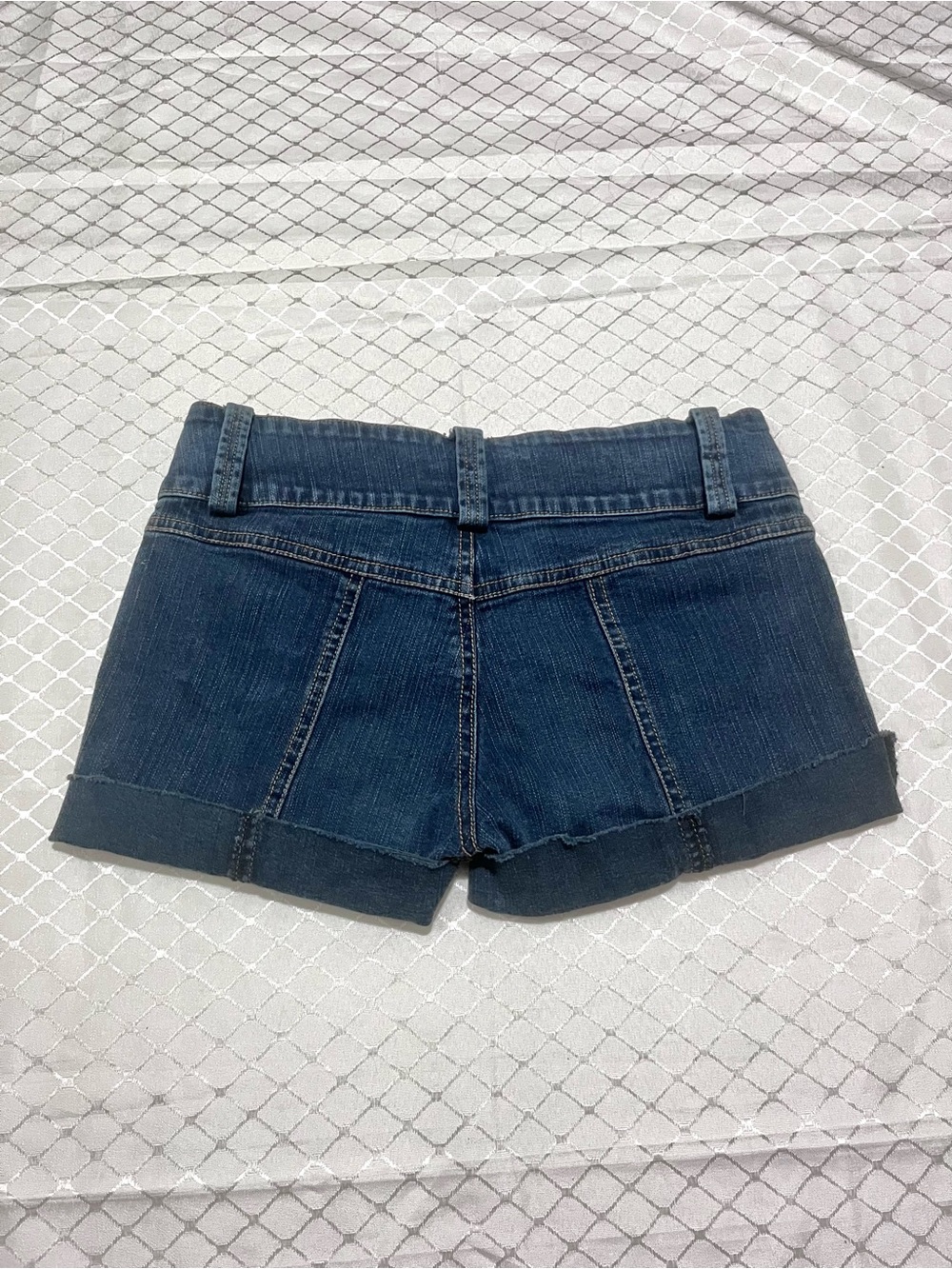 Y2K BONGO Dark Navy Blue Low-Rise Cuffed Rolled Hem Micro Mini Denim Shorts - Picture 5 of 8